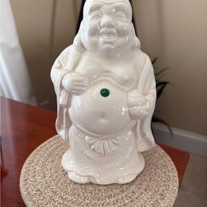 Vintage Benihana HoteiCeramic Laughing Buddha Figurine - White with Green gem